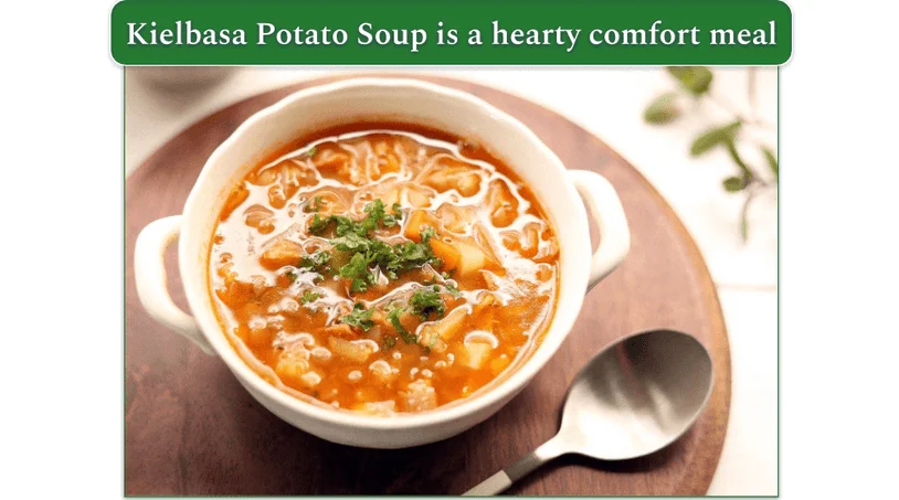 A bowl of steaming Sausage Potato Soup