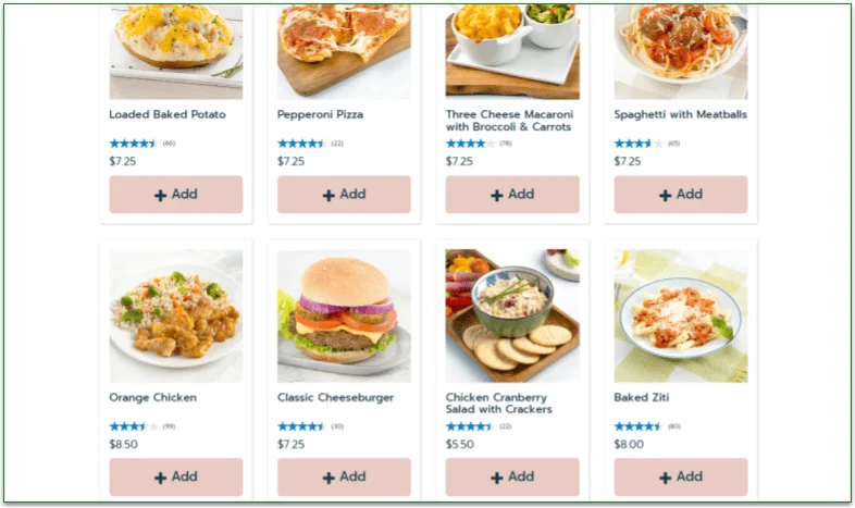 Jenny Craig's menu with prices