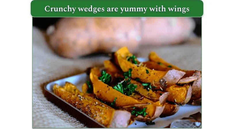 Baked sweet potato wedges on a plate