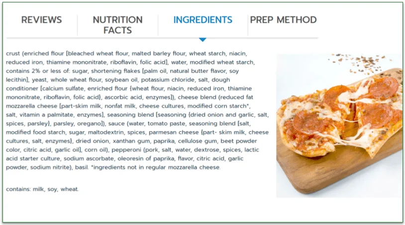Image and ingredients for the Pepperoni Pizza
