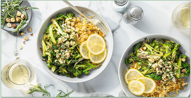 Purple Carrot's Sicilian-Style Broccoli with Tarragon Hazelnut Relish & Lemon Caper Millet