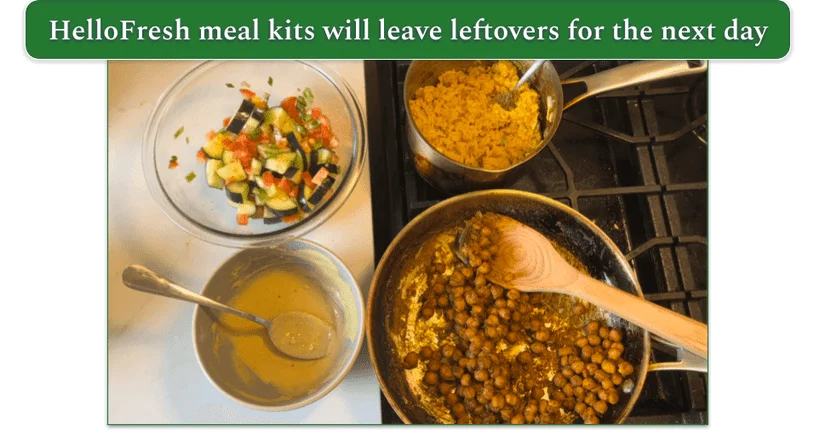 Image of a HelloFresh meal kit in progress on the stovetop