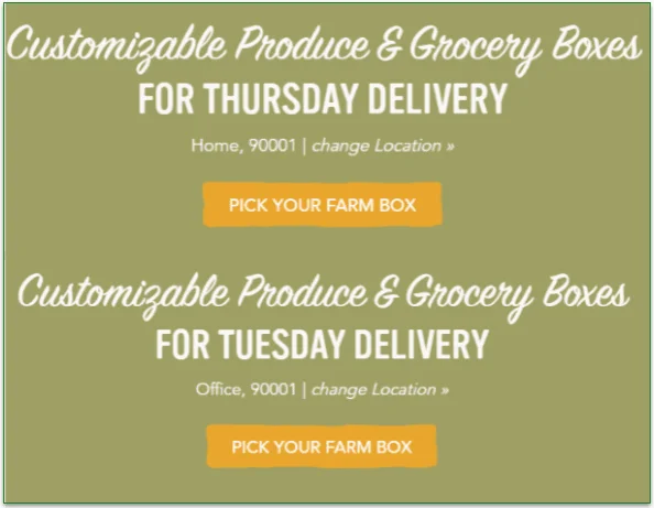 Farm Fresh to You's delivery days for Los Angeles