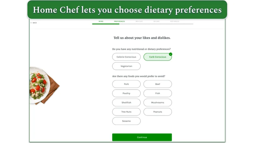 Home Chef's dietary options