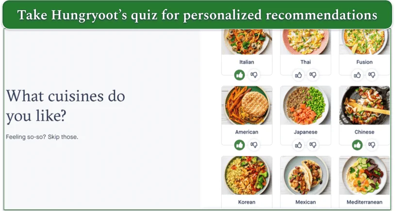 Hungryroot's meal personalization quiz