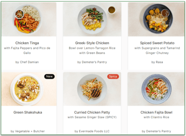 6 main dishes on the Territory Foods menu