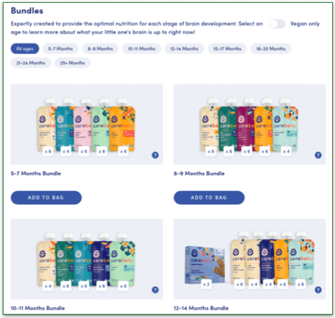 Menu screenshot of 4 Bundles offered by Cerebelly