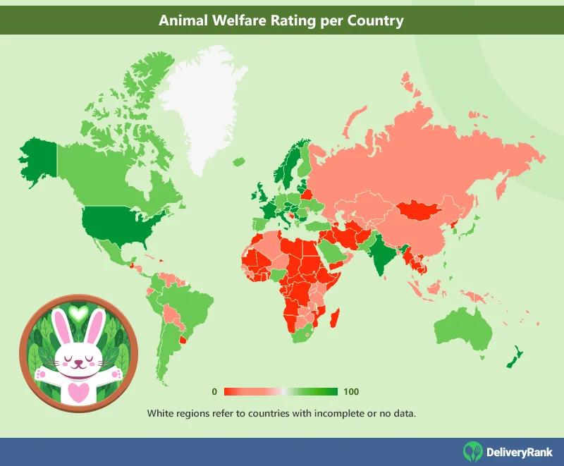 Geo chart of countries' scores in Animal Welfare