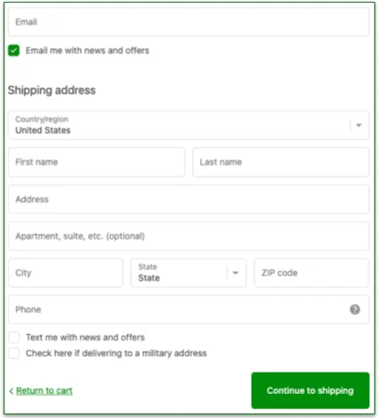 Screenshot of filling out personal and shipping information on Once Upon a Farm website.