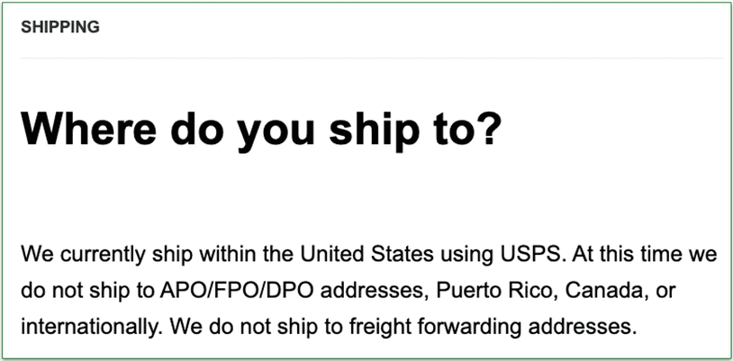 a screenshot of drink trade's shipping policy