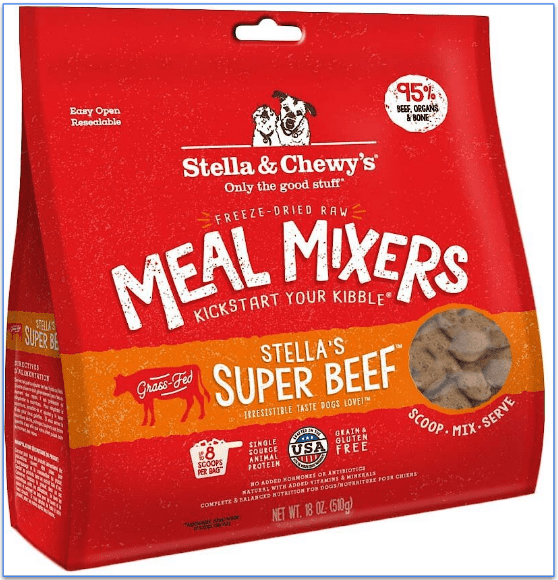 A bag of Chewy's Super Beef Meal Mixers Freeze-Dried Raw Dog Food Topper