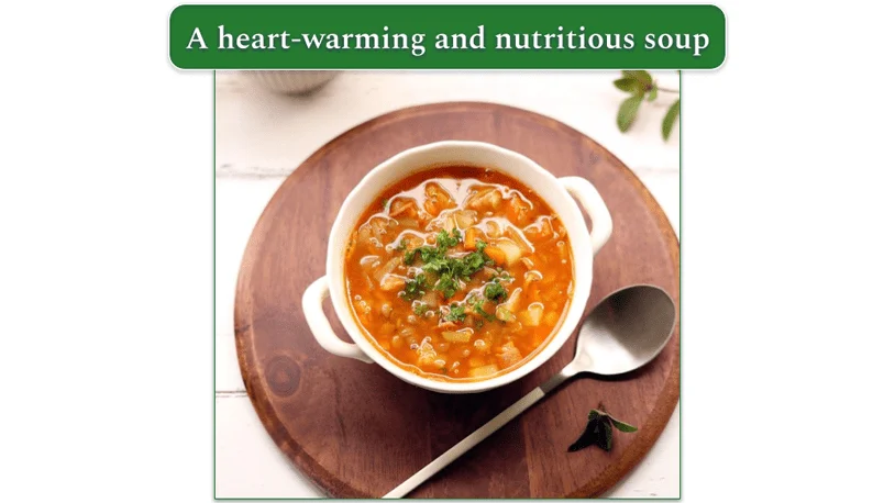 Sausage Sauerkraut Soup served in a bowl