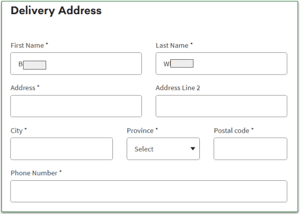 Chefs Plate address screen