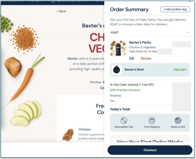 screenshot of Mills' order summary sidebar
