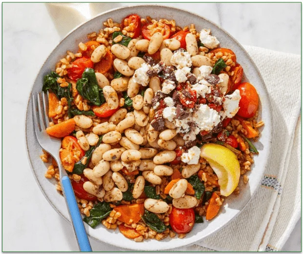 Oregano White Bean & Farro Bowls with Carrots, Tomatoes & Marinated Feta by Blue Apron