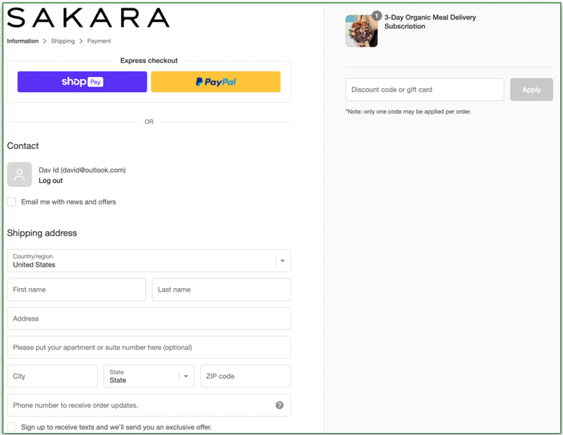a screenshot of sakara's final checkout screen