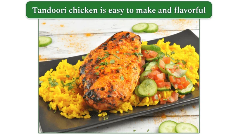 the Tandoori Chicken With Turmeric Rice and Cucumber-Tomato Sambal from home chef
