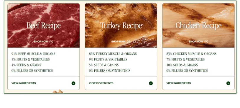Descriptions of the 3 available recipes