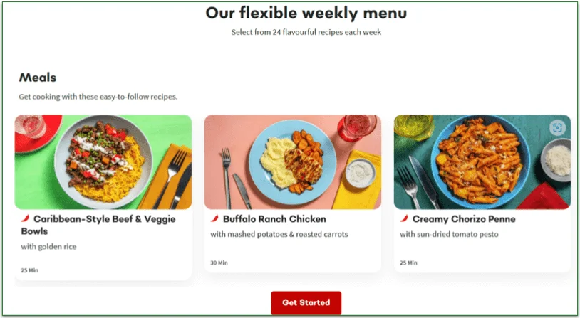 The menu screen on Chefs Plate