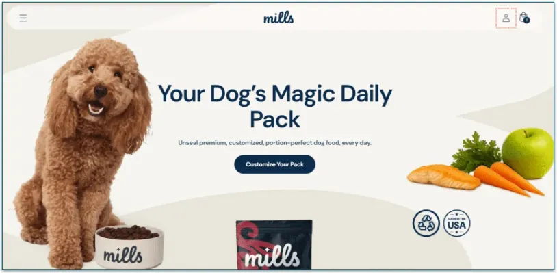 screenshot of Mills' homepage