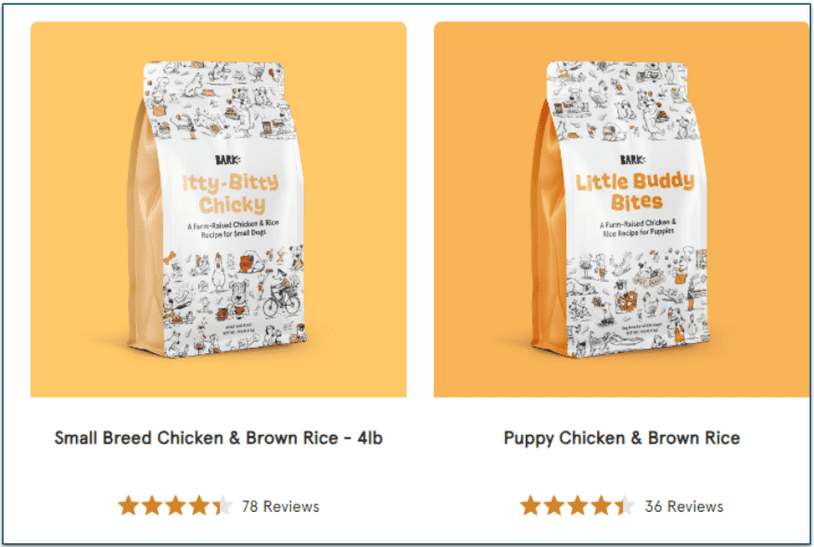 Small dog and puppy options are also on offer