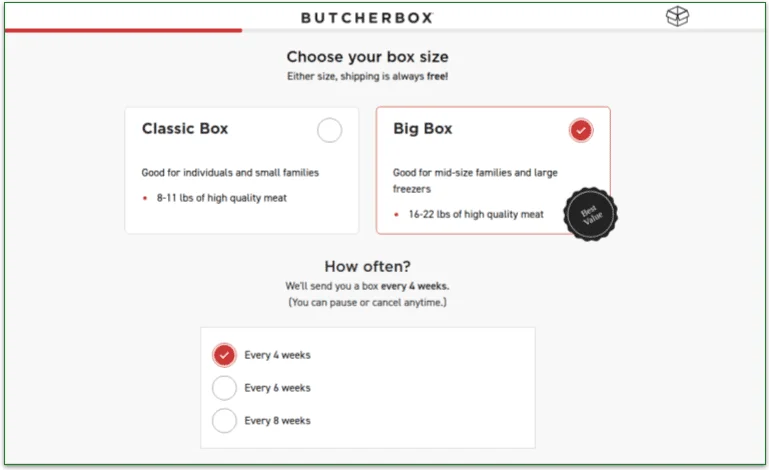 ButcherBox's box sizes