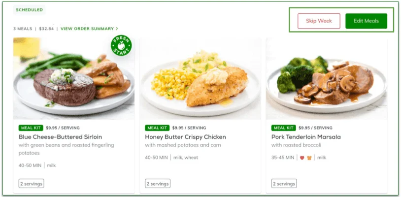 Screenshot of Home Chef's Billing Information page