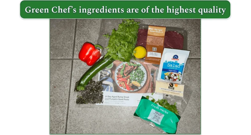 image of our reviewers ingredients from a recipe they tried from Green Chef