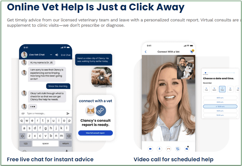 Screenshot of Chewy's Connect with a Vet screen