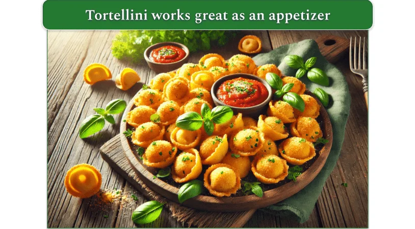 Tortellini Bites served on a plate with marinara sauce
