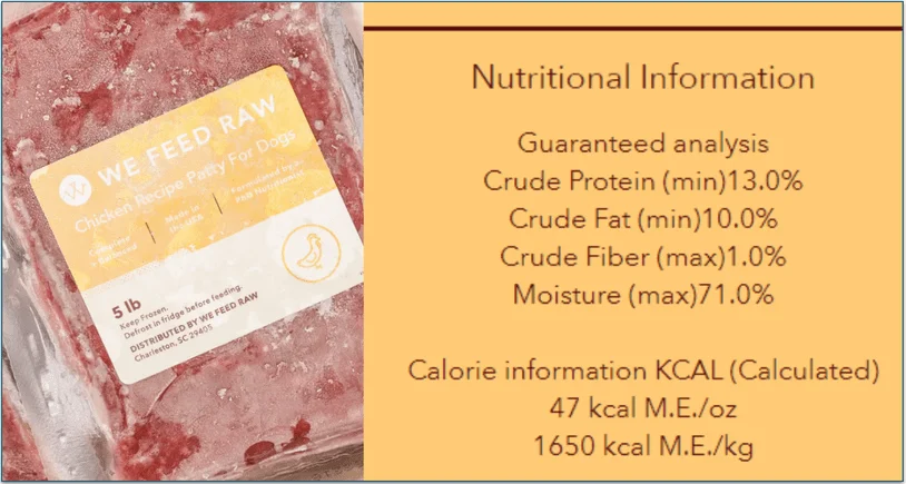 Image of a frozen Chicken patty and the nutritional information
