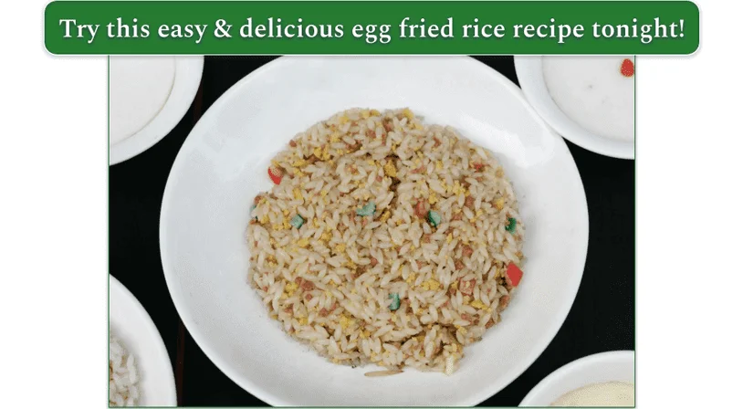 a plate of egg fried rice with various veggies