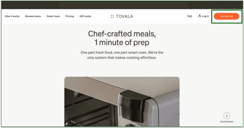 a screenshot of tovala's homepage