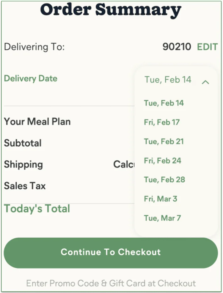 fresh and easy, delivery days
