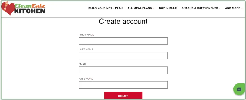 Clean Eatz Kitchen's Create account page