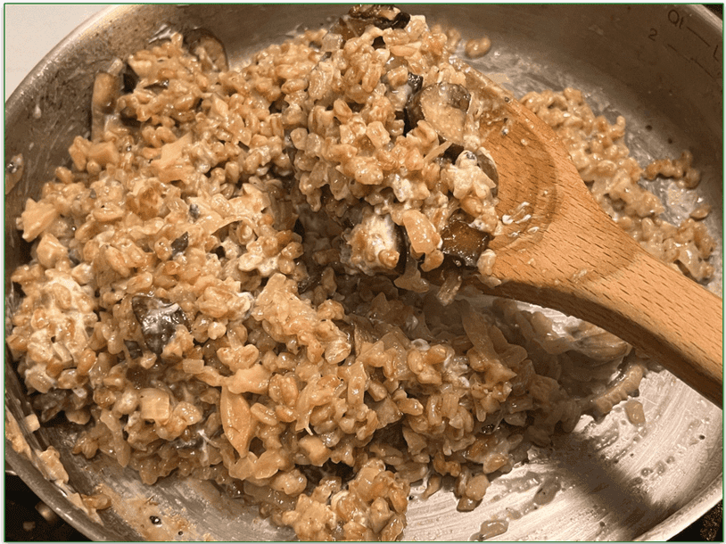 Blue Apron’s Mushroom Farrotto being cooked on the stove