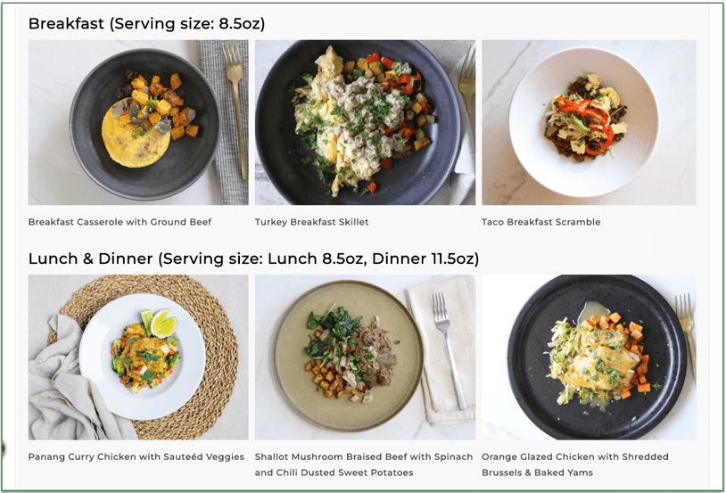 The paleo menu from Pete’s Real Food changes seasonally