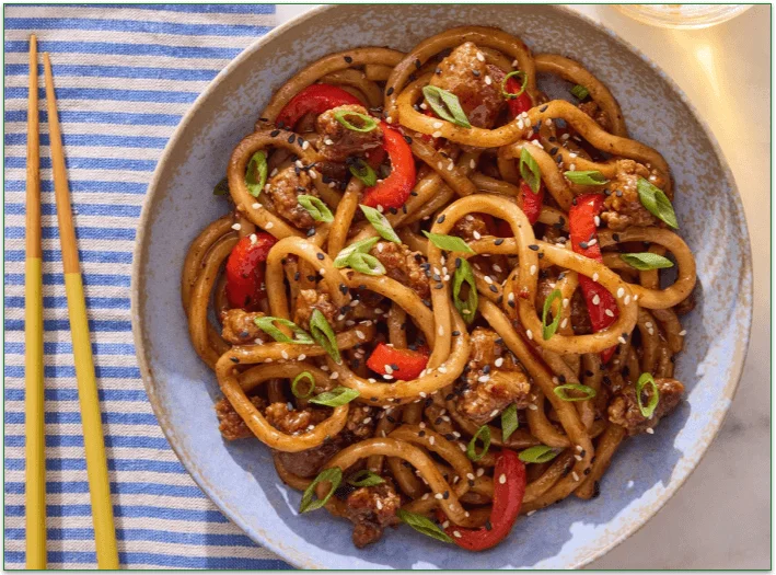 Pork Udon Noodles with Bell Pepper from Blue Apron