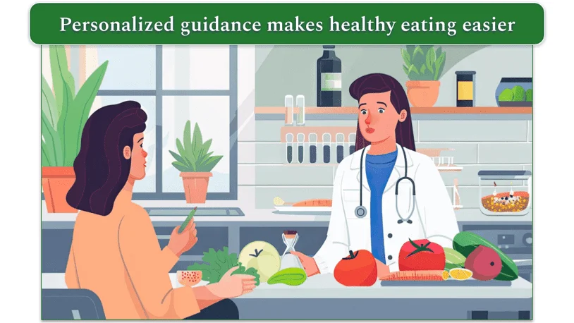 Illustration of a dietitian providing nutritional support to a client