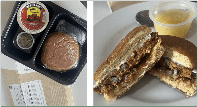 Diet-to-Go's Southwestern Sandwich in it's opened packaging next to a photo of it served on a plate