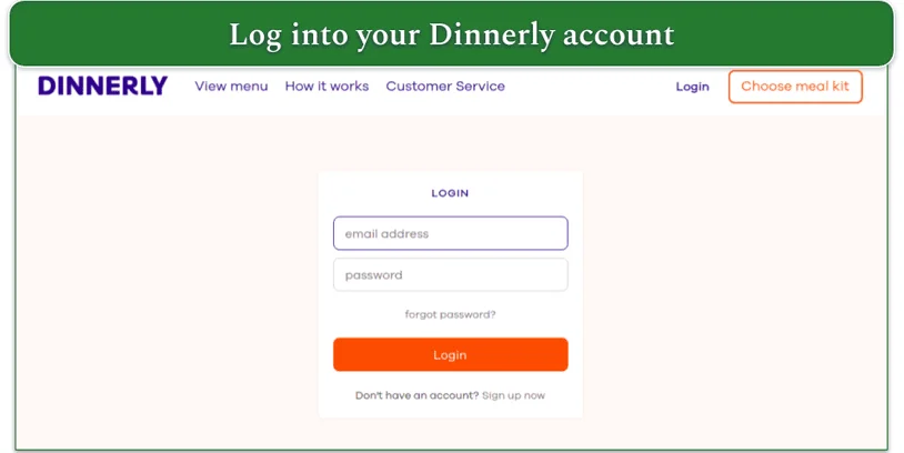 Dinnerly's Login page