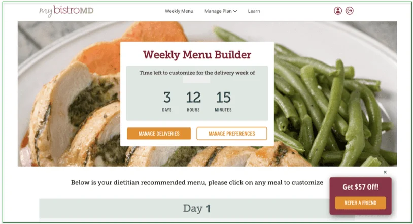 Screenshot of account page with order cutoff deadline