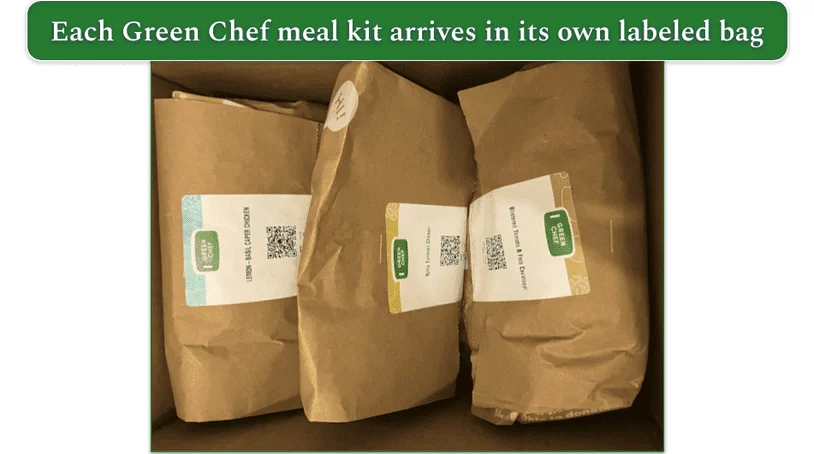 Green Chef's labeled bags