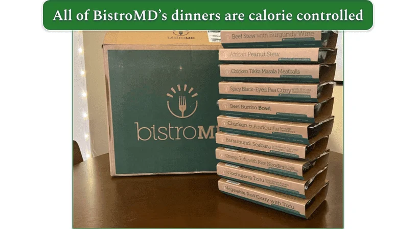 BistroMD box and stack of meals
