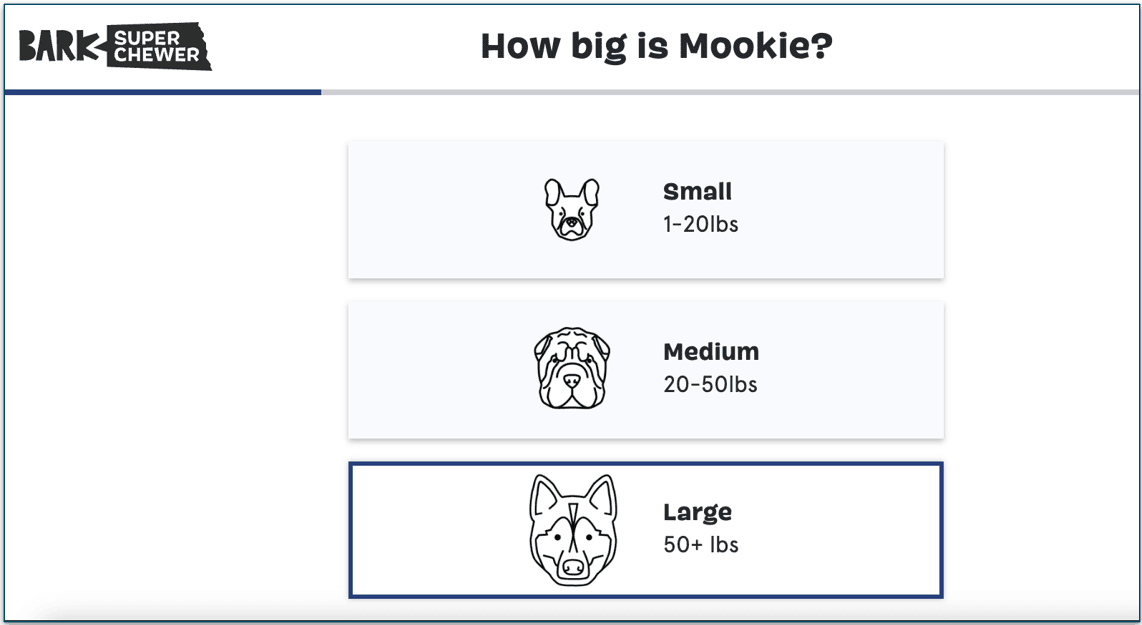 A screenshot of the Bark Super Chewer questionnaire