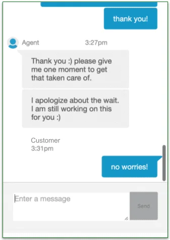 Screenshot of reviewer's chat interaction with customer service