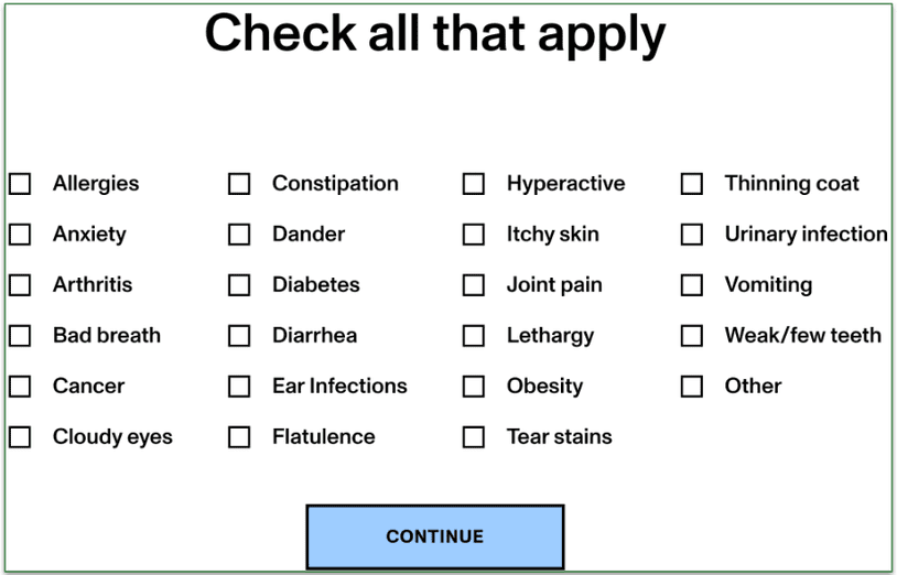 Spot & Tango quiz asks questions about allergies and other health conditions