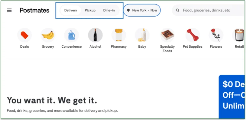 3. Choose whether you want delivery, pick-up, or dine-in