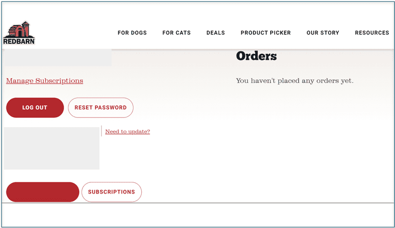 A Redbarn account page