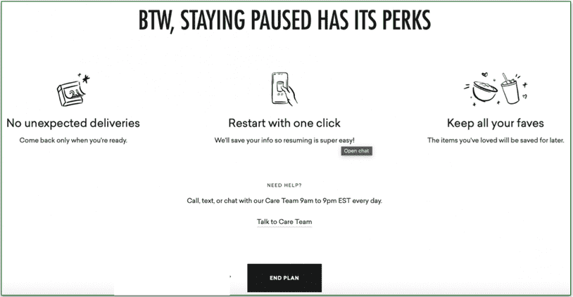 On the final screen for Daily Harvest, click end plan.